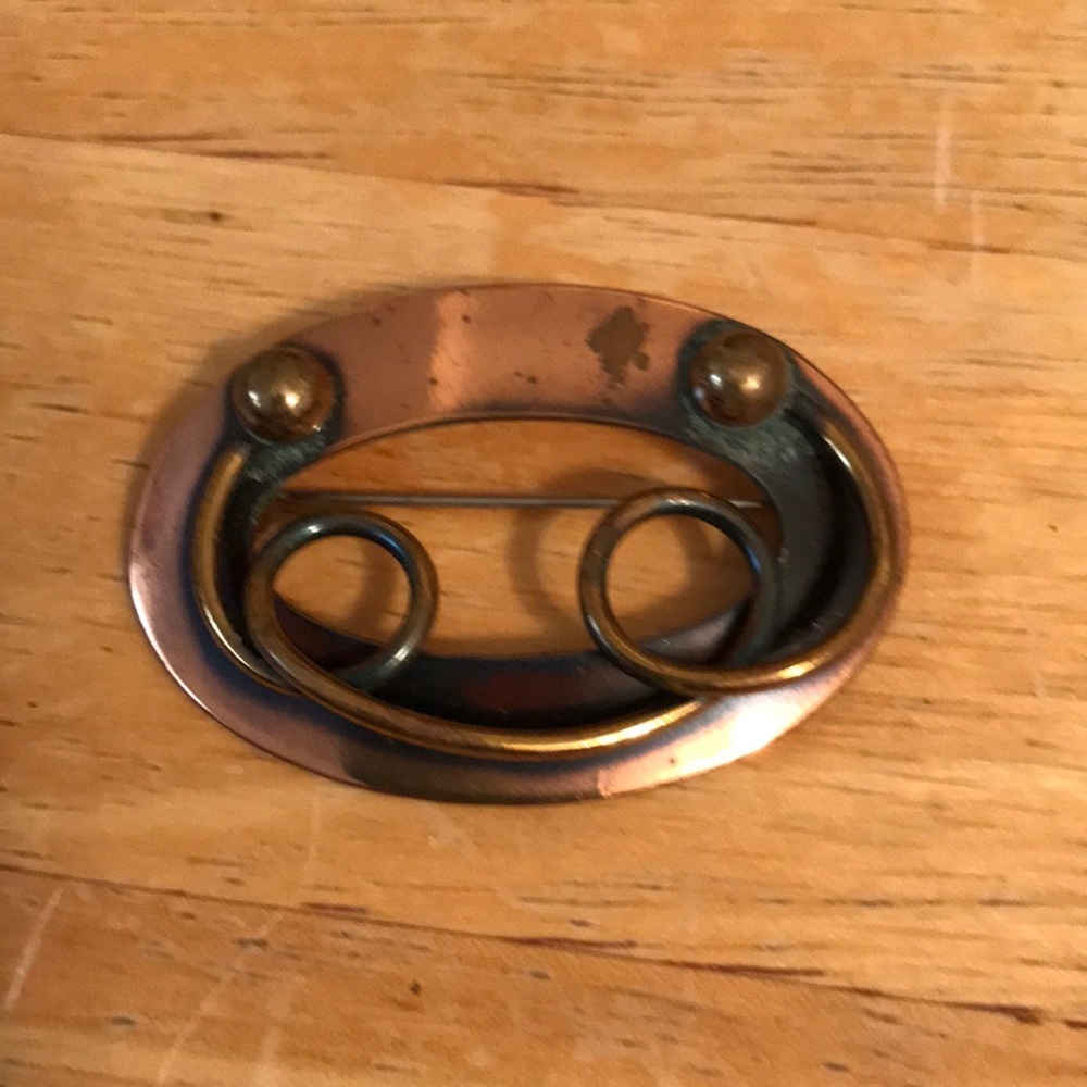 Mid century modern copper brooch, oblong